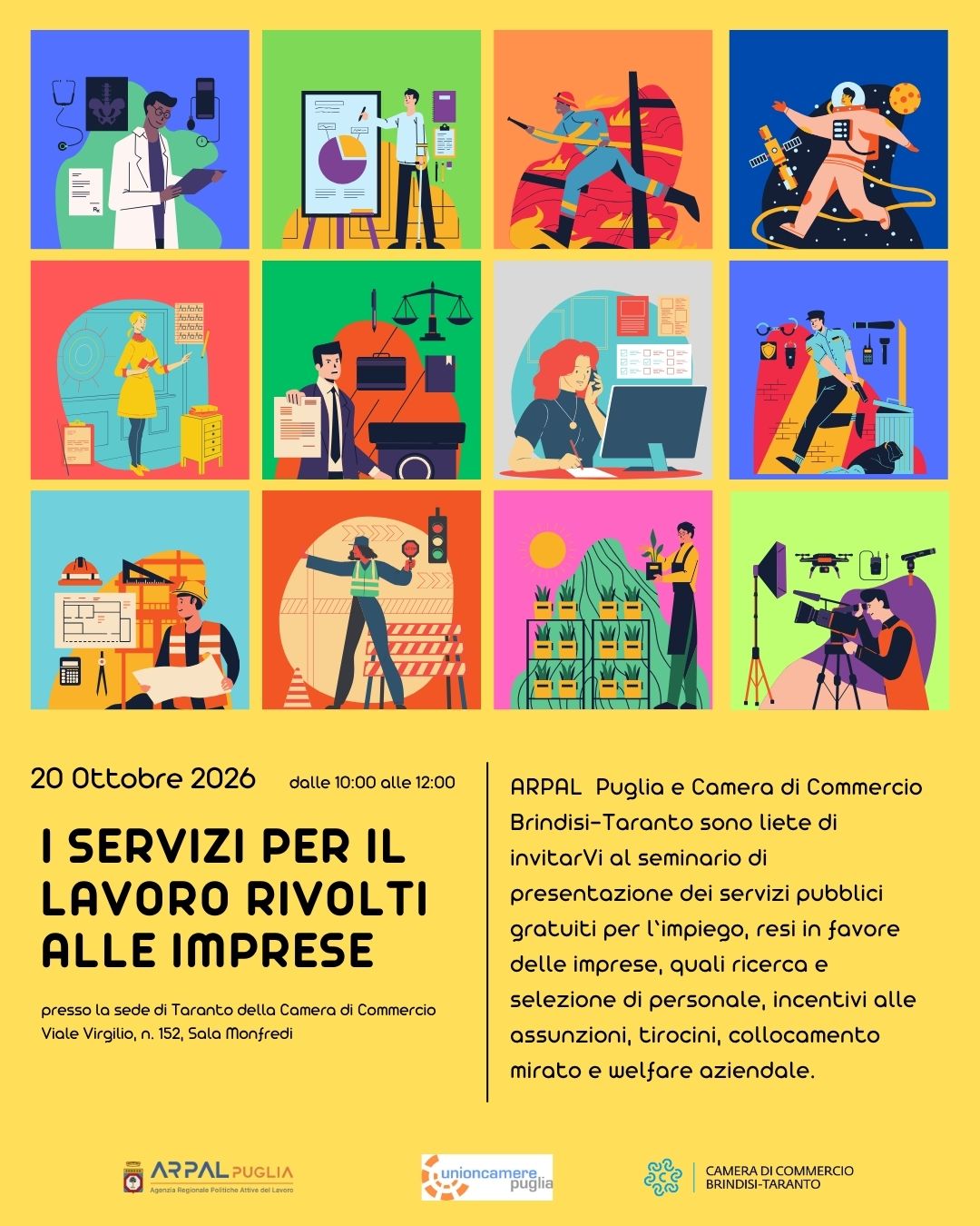 ​  20.10.2026 - I SERVIZI PER IL LAVORO RIVOLTO ALLE IMPRESE: ARPAL Puglia incontra le aziende del territorio di Taranto